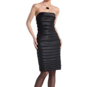WHBM Satin Chiffon Raw Edge Strapless Black Tiered Dress